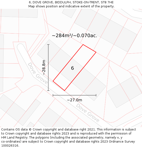 6, DOVE GROVE, BIDDULPH, STOKE-ON-TRENT, ST8 7HE: Plot and title map