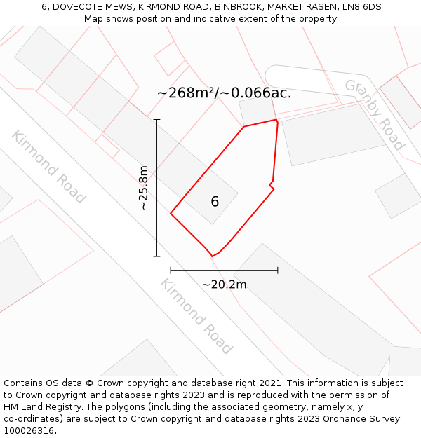 6, DOVECOTE MEWS, KIRMOND ROAD, BINBROOK, MARKET RASEN, LN8 6DS: Plot and title map