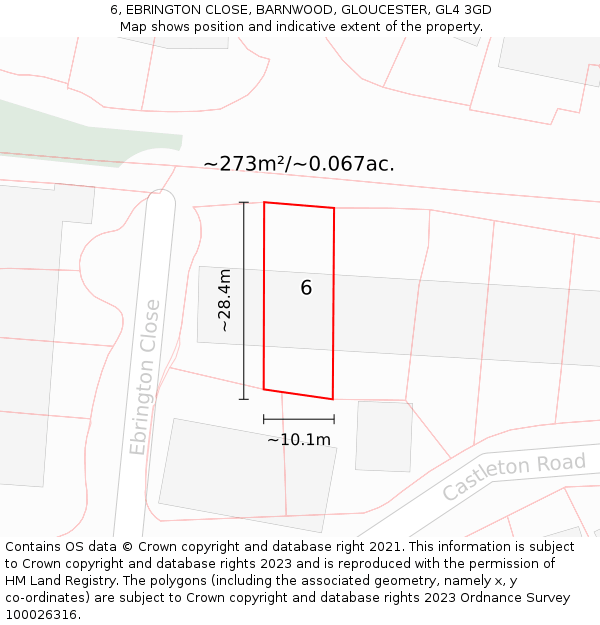 6, EBRINGTON CLOSE, BARNWOOD, GLOUCESTER, GL4 3GD: Plot and title map