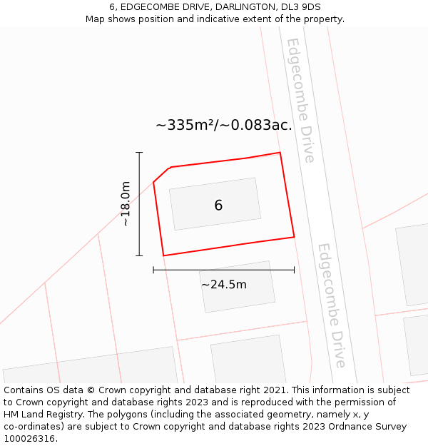 6, EDGECOMBE DRIVE, DARLINGTON, DL3 9DS: Plot and title map