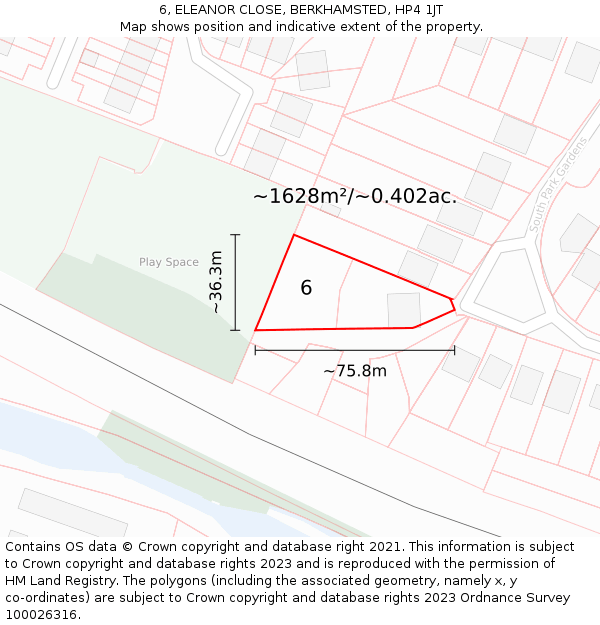 6, ELEANOR CLOSE, BERKHAMSTED, HP4 1JT: Plot and title map