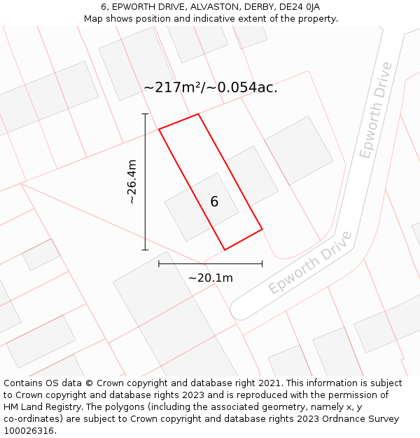 6, EPWORTH DRIVE, ALVASTON, DERBY, DE24 0JA: Plot and title map