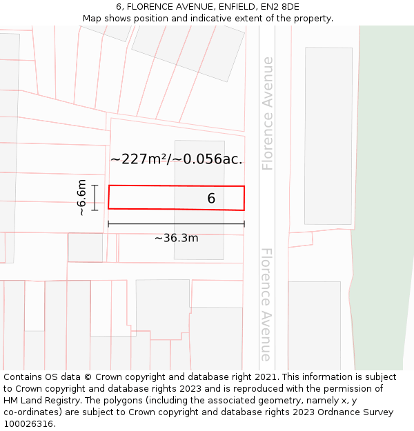6, FLORENCE AVENUE, ENFIELD, EN2 8DE: Plot and title map