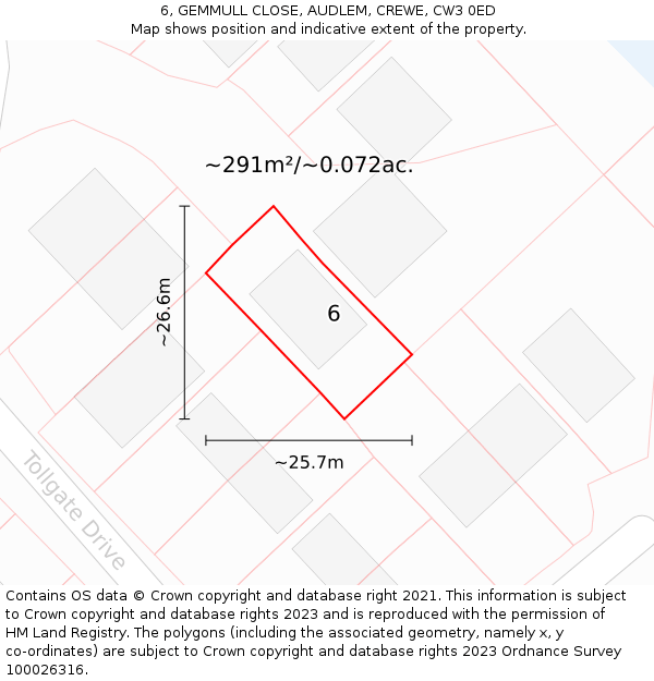 6, GEMMULL CLOSE, AUDLEM, CREWE, CW3 0ED: Plot and title map