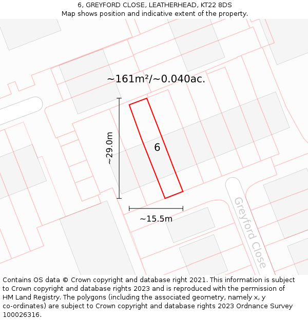 6, GREYFORD CLOSE, LEATHERHEAD, KT22 8DS: Plot and title map