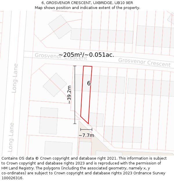 6, GROSVENOR CRESCENT, UXBRIDGE, UB10 9ER: Plot and title map