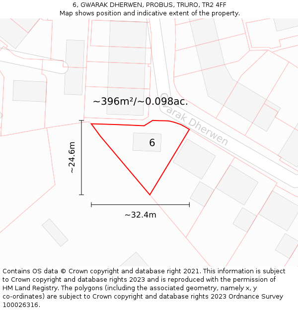 6, GWARAK DHERWEN, PROBUS, TRURO, TR2 4FF: Plot and title map