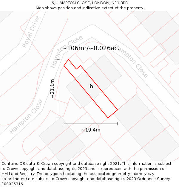 6, HAMPTON CLOSE, LONDON, N11 3PR: Plot and title map