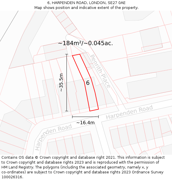 6, HARPENDEN ROAD, LONDON, SE27 0AE: Plot and title map