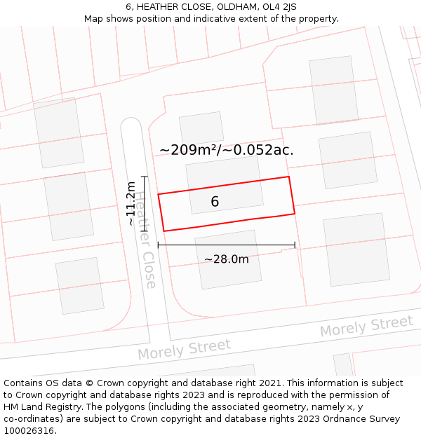 6, HEATHER CLOSE, OLDHAM, OL4 2JS: Plot and title map