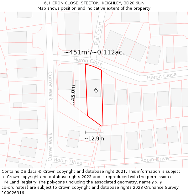 6, HERON CLOSE, STEETON, KEIGHLEY, BD20 6UN: Plot and title map