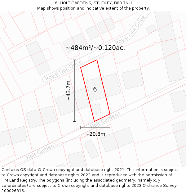 6, HOLT GARDENS, STUDLEY, B80 7NU: Plot and title map