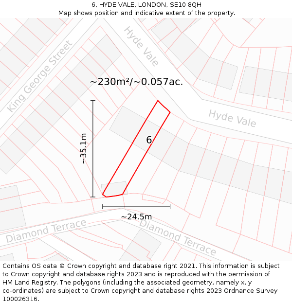 6, HYDE VALE, LONDON, SE10 8QH: Plot and title map