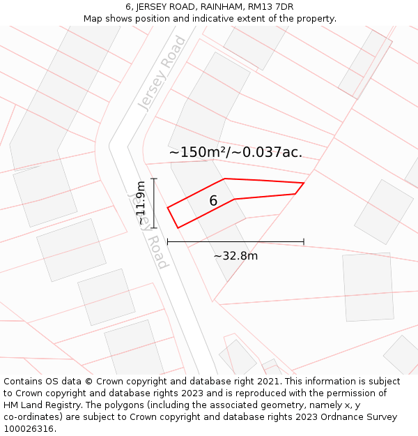 6, JERSEY ROAD, RAINHAM, RM13 7DR: Plot and title map