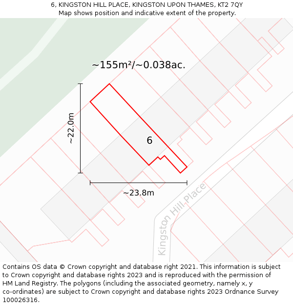 6, KINGSTON HILL PLACE, KINGSTON UPON THAMES, KT2 7QY: Plot and title map