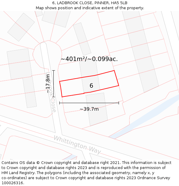 6, LADBROOK CLOSE, PINNER, HA5 5LB: Plot and title map