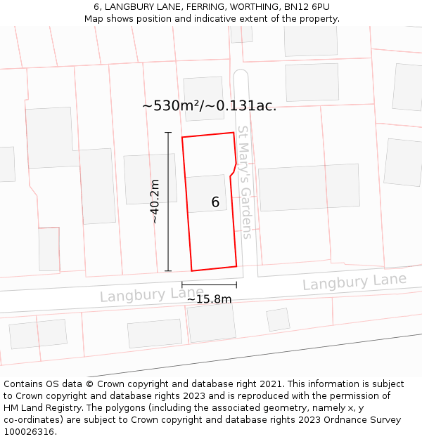 6, LANGBURY LANE, FERRING, WORTHING, BN12 6PU: Plot and title map