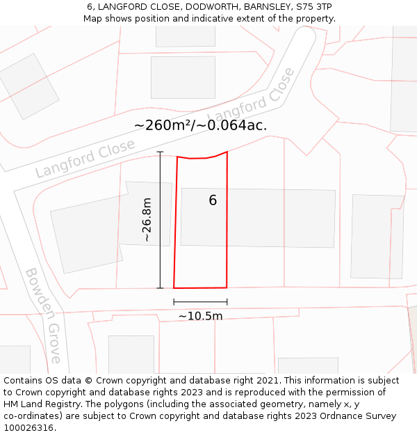 6, LANGFORD CLOSE, DODWORTH, BARNSLEY, S75 3TP: Plot and title map