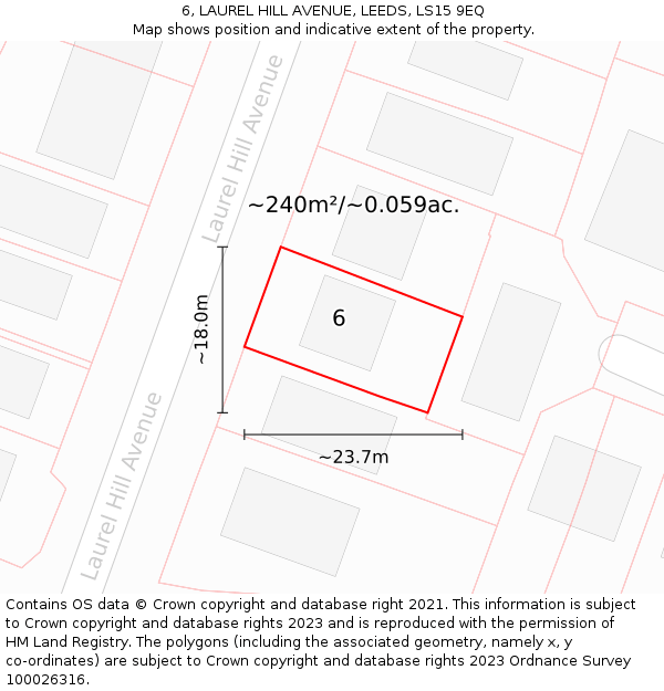 6, LAUREL HILL AVENUE, LEEDS, LS15 9EQ: Plot and title map
