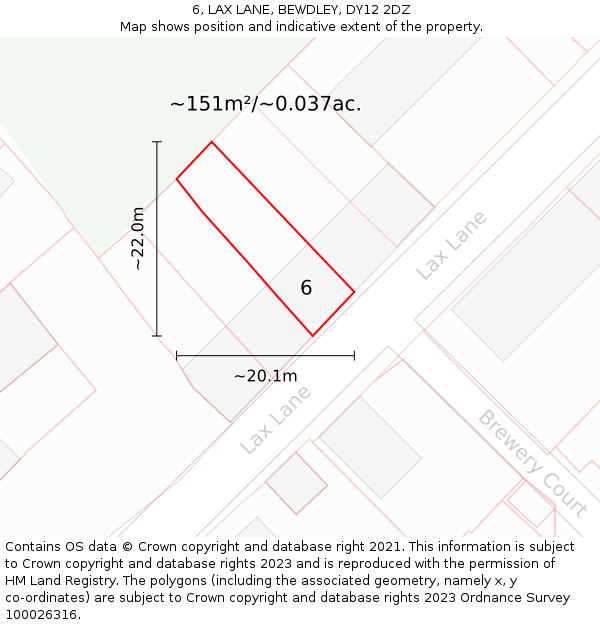 6, LAX LANE, BEWDLEY, DY12 2DZ: Plot and title map
