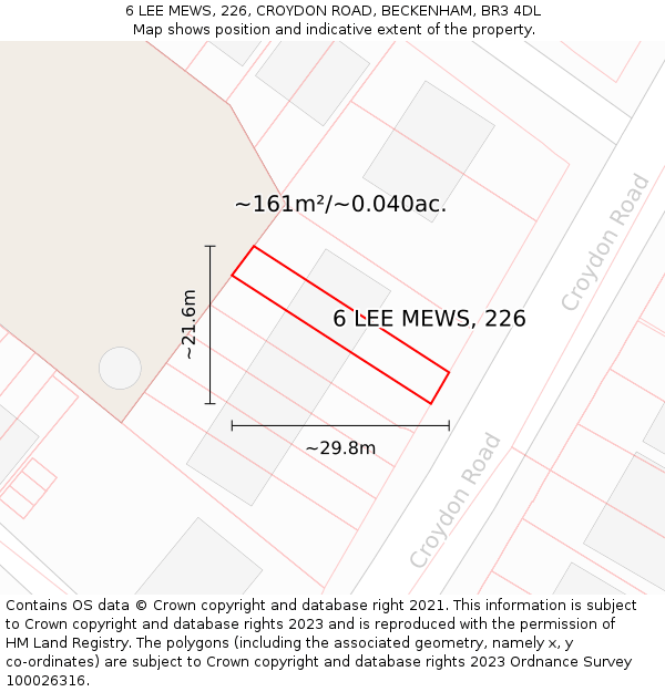 6 LEE MEWS, 226, CROYDON ROAD, BECKENHAM, BR3 4DL: Plot and title map