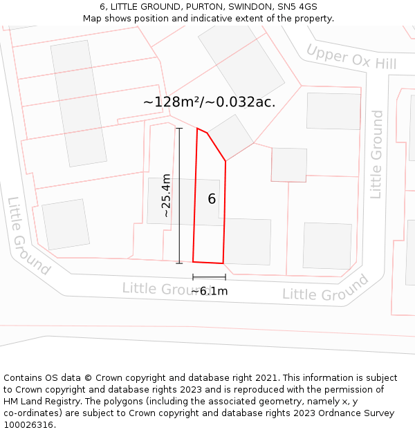6, LITTLE GROUND, PURTON, SWINDON, SN5 4GS: Plot and title map