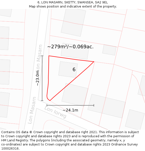 6, LON MASARN, SKETTY, SWANSEA, SA2 9EL: Plot and title map