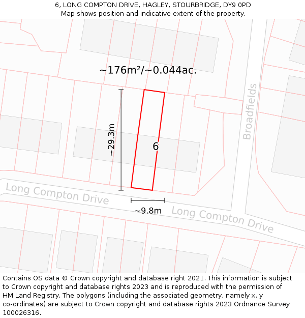 6, LONG COMPTON DRIVE, HAGLEY, STOURBRIDGE, DY9 0PD: Plot and title map