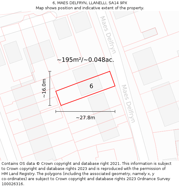 6, MAES DELFRYN, LLANELLI, SA14 9PX: Plot and title map