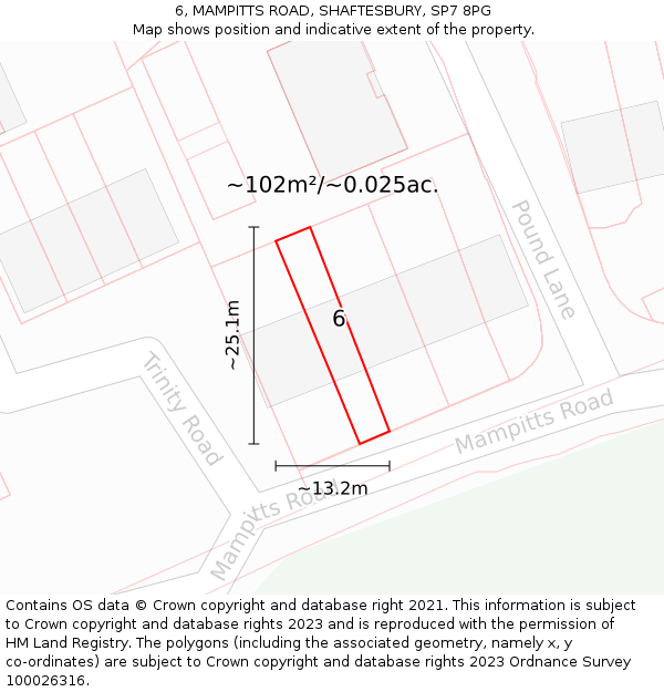 6, MAMPITTS ROAD, SHAFTESBURY, SP7 8PG: Plot and title map