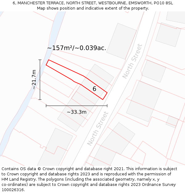 6, MANCHESTER TERRACE, NORTH STREET, WESTBOURNE, EMSWORTH, PO10 8SL: Plot and title map