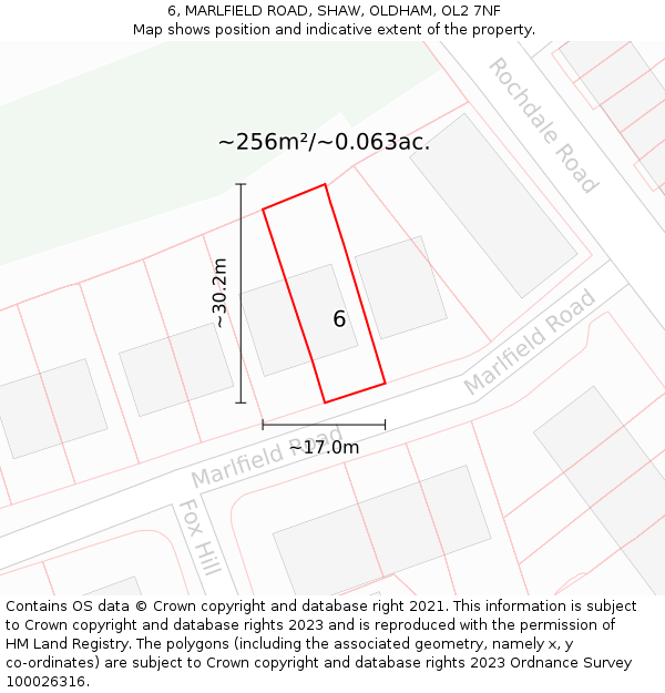 6, MARLFIELD ROAD, SHAW, OLDHAM, OL2 7NF: Plot and title map