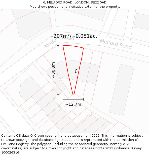 6, MELFORD ROAD, LONDON, SE22 0AD: Plot and title map