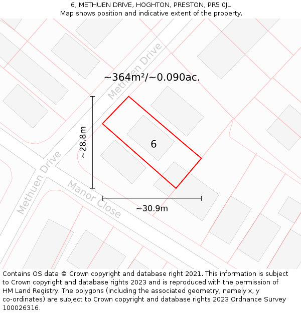 6, METHUEN DRIVE, HOGHTON, PRESTON, PR5 0JL: Plot and title map