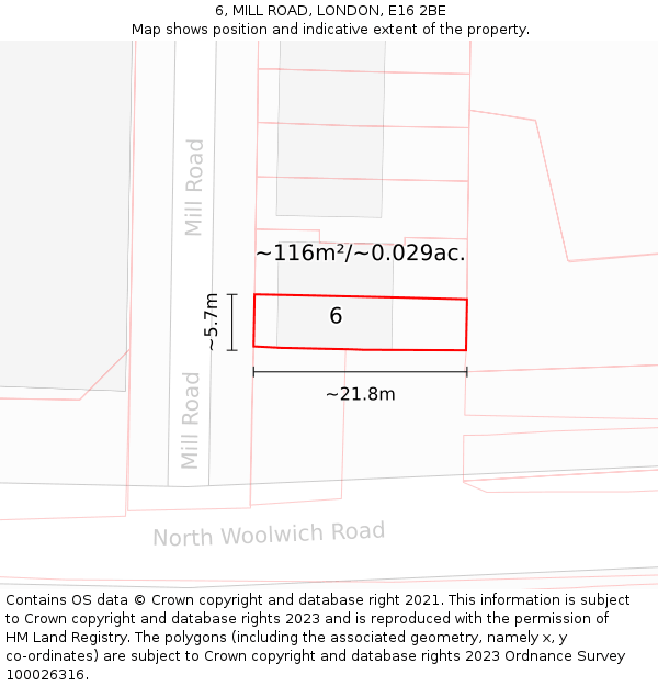 6, MILL ROAD, LONDON, E16 2BE: Plot and title map