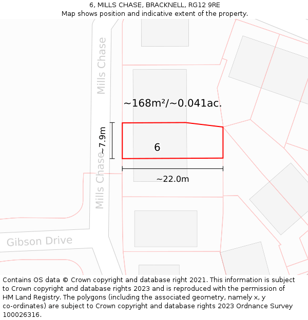 6, MILLS CHASE, BRACKNELL, RG12 9RE: Plot and title map