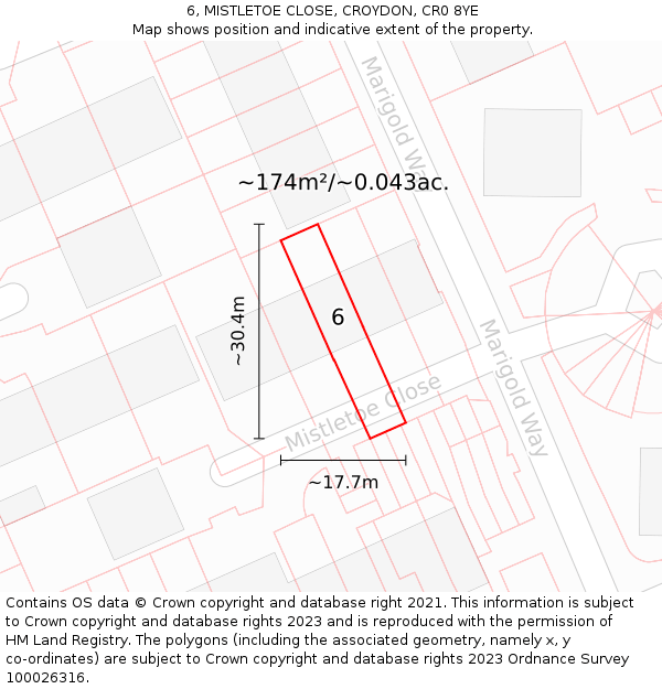 6, MISTLETOE CLOSE, CROYDON, CR0 8YE: Plot and title map