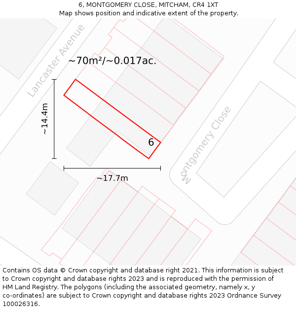 6, MONTGOMERY CLOSE, MITCHAM, CR4 1XT: Plot and title map