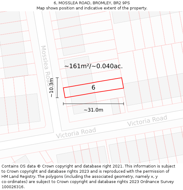 6, MOSSLEA ROAD, BROMLEY, BR2 9PS: Plot and title map