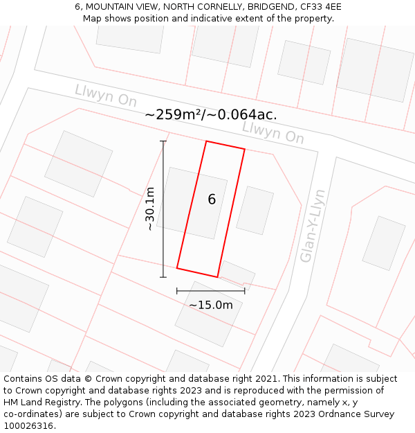 6, MOUNTAIN VIEW, NORTH CORNELLY, BRIDGEND, CF33 4EE: Plot and title map