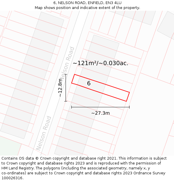 6, NELSON ROAD, ENFIELD, EN3 4LU: Plot and title map