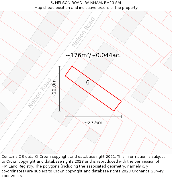 6, NELSON ROAD, RAINHAM, RM13 8AL: Plot and title map