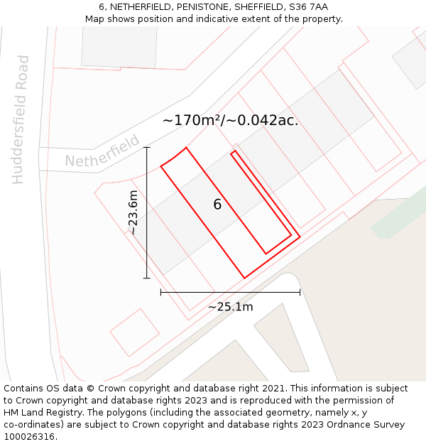6, NETHERFIELD, PENISTONE, SHEFFIELD, S36 7AA: Plot and title map