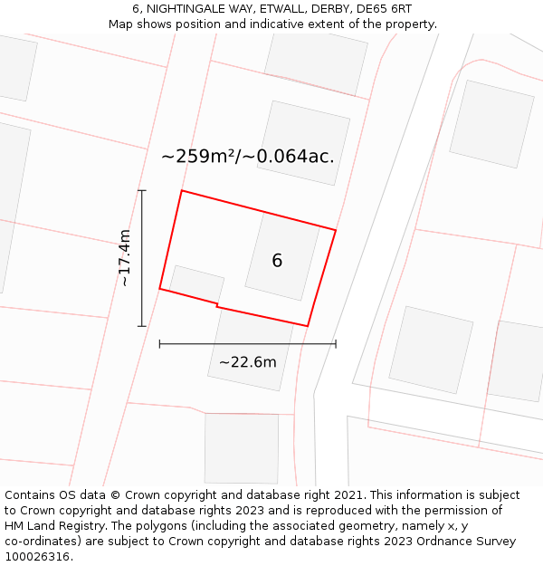 6, NIGHTINGALE WAY, ETWALL, DERBY, DE65 6RT: Plot and title map