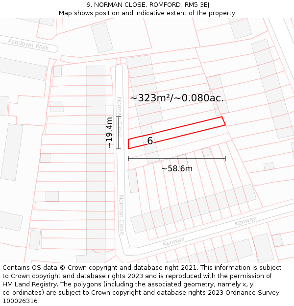 6, NORMAN CLOSE, ROMFORD, RM5 3EJ: Plot and title map