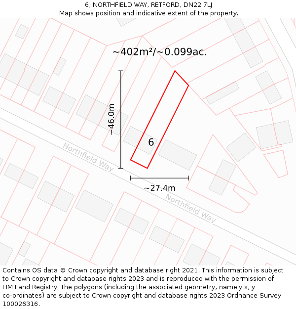 6, NORTHFIELD WAY, RETFORD, DN22 7LJ: Plot and title map