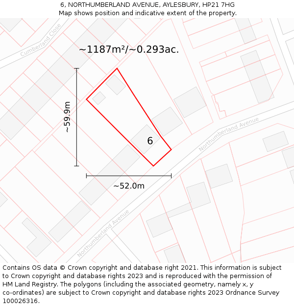6, NORTHUMBERLAND AVENUE, AYLESBURY, HP21 7HG: Plot and title map