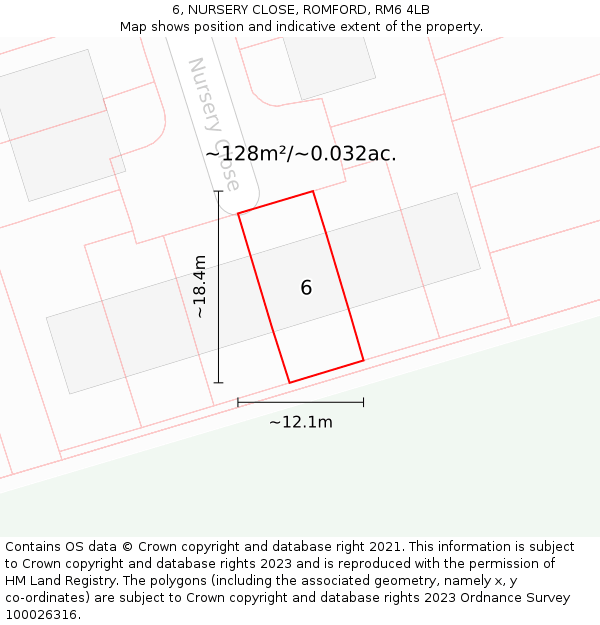 6, NURSERY CLOSE, ROMFORD, RM6 4LB: Plot and title map