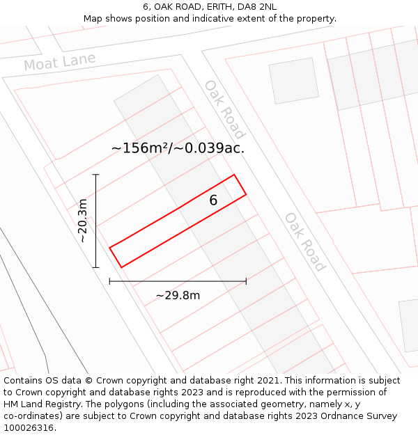 6, OAK ROAD, ERITH, DA8 2NL: Plot and title map