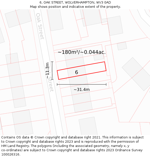 6, OAK STREET, WOLVERHAMPTON, WV3 0AD: Plot and title map